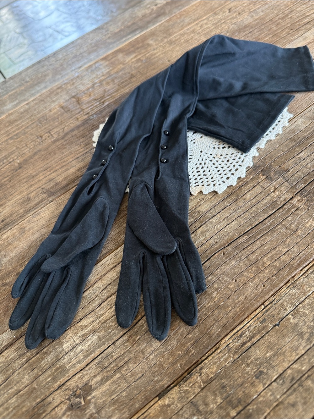 Vintage Black Long Dress Opera Gloves with Button Detail - Women's Accessories